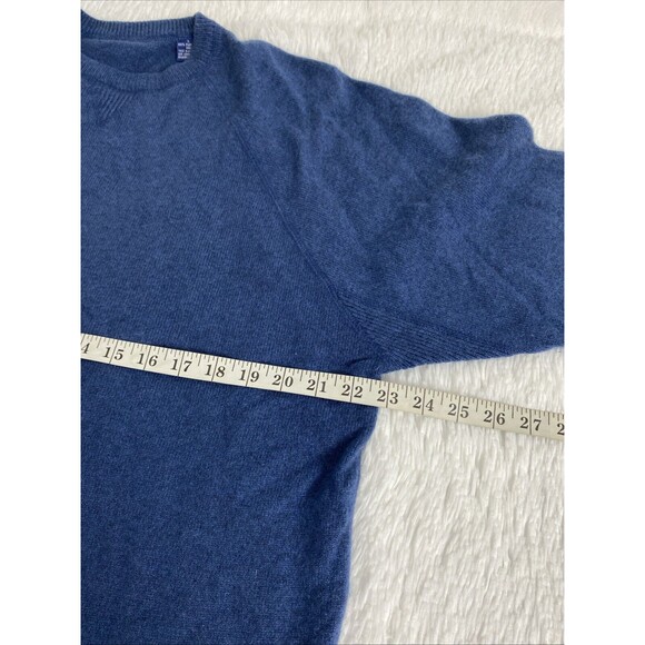 Men's Sweater 100% Pure Cashmere Size L Blue Crew Neck Luxury Long Sleeves - Picture 8 of 11